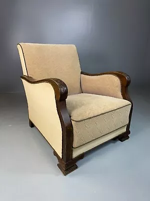 EB4525 Danish Deco Style Oak & Cream Upholstered Armchair Vintage Retro VCAR • £225