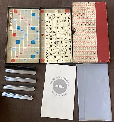 Vintage SCRABBLE TRAVEL GAME Metal Board 99 Magnetic Pieces 1957 • £57.90