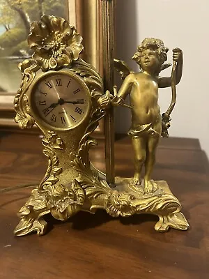 Antique Waterbury Clock Co Gold Brass Cherub Clock/Lamp  • $130