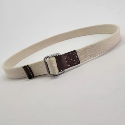 Lands End D Ring Belt 38 40 42 Large Canvas Leather Trim Preppy Beige Brown • $20.66