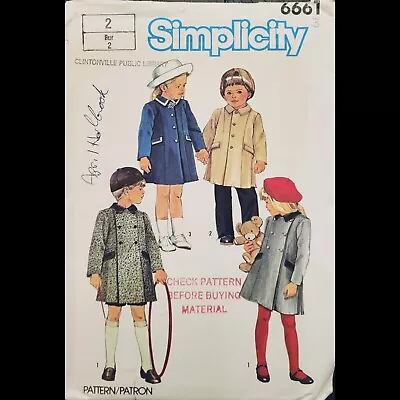 Vtg Simplicity Child's Single/Double-Breasted Coat Pattern #6661 Size 2 UNCUT • $8.99