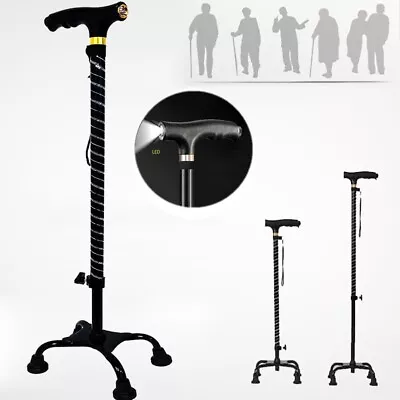 Adjustable Quad Cane Wide Base LED Bariatric Walking Aid Medical Mobility Stick • $24.79