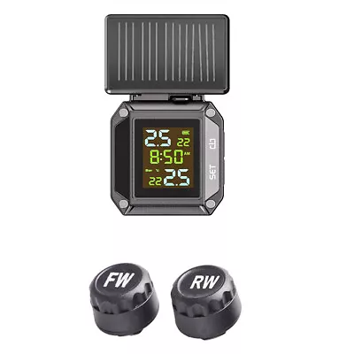 Solar Motorcycle TPMS Tire Pressure Monitor System LCD Alarm W/2 External Sensor • $31.40