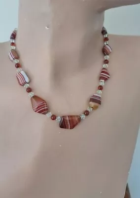 Antique Vintage Scottish Banded Agate Necklace On Chain • £149