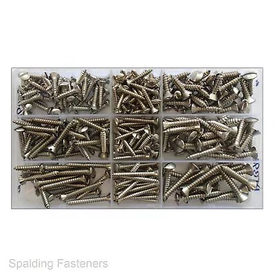 240 Assorted Slotted Raised Head Countersunk Self Tapping Screws Stainless Steel • £2.66