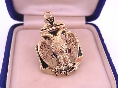 Antique MASONIC Eagle 32nd Degree Tri-Fold 14K Gold Enamel Watch Chain Fob • $2300