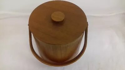 Vintage Mid Century Retro Teak Wood Wooden Lidded Ice Bucket & Tongs - 16cm  • £14