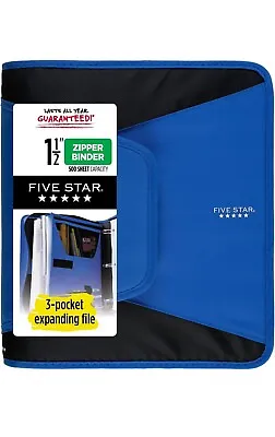 Five Star Zipper Binder 1-1/2 Inch 3-Ring Binder For School 3 Pocket Blue • $17.99