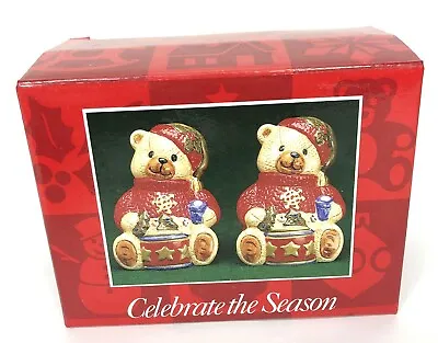 Vintage Christmas Bears Salt & Pepper Shakers Celebrate The Season 1995 W Box • $18.97