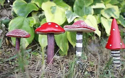 Red Mushroom Fairy Ornaments Garden Toadstools 4x Set Statues Outdoor Plant Pot • £9.99