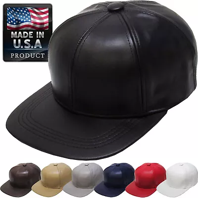 Made In USA 100% Genuine Leather Solid Baseball Ball Cap Adjustable Hat • $19.99