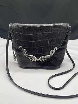 Vintage Brighton Black Leather Embossed Crossbody Bag Purse • $35.99