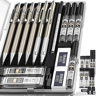 Nicpro 6PCS Metal Mechanical Pencils Set Propelling Drafting Pencil 0.3 & 0.5 & • £12.99