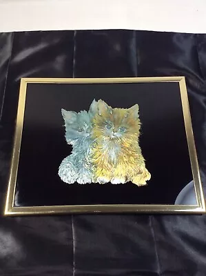 VTG 1985 Kafka Metallic Art Framed 8x10 Foil Silver & Gold Adorable Kitten #2815 • $14.50