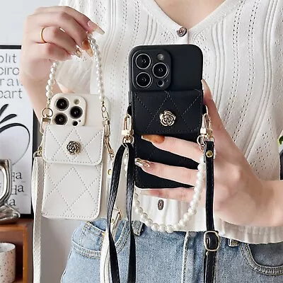 For OPPO Wallet Case Holder +Pearl Strap Crossbody Phone Cover Card Bag Women • $10.59