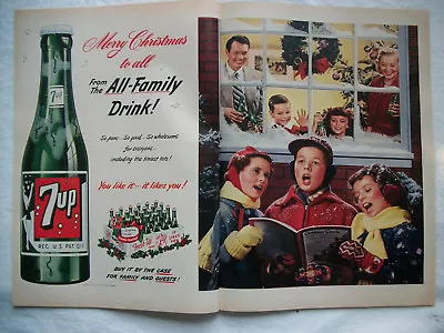 1951 VTG Original Magazine Ad 7 Up Soda 2pg Merry Christmas To All Family Drink • $10