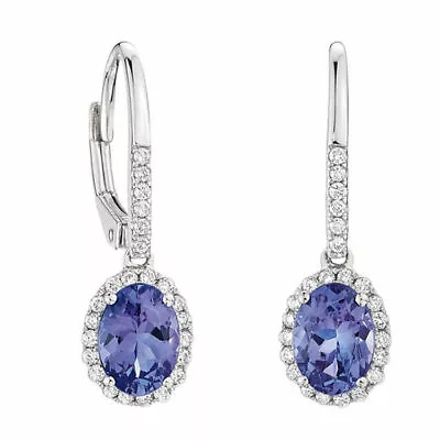 Tanzanite & Genuine Natural Diamond 14k White Gold Dangle Earrings • $2610.94