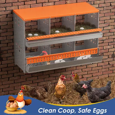 Chicken Nesting Box 6 Holes Metal Poultry Brooding Box Automatic Egg Rollout • $133.78