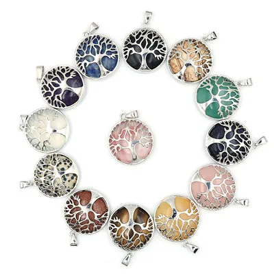 Mixed Natural Quartz Crystal Tree Of Life Stone Pendant Charms For Jewelry 12pcs • $16.73