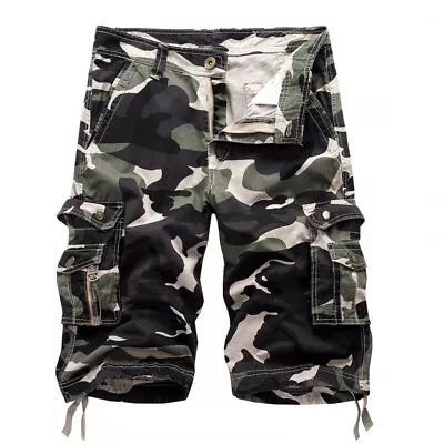 New Mens Cotton Cargo Shorts Flat Front Pockets Washed Lounge - 29-42 • $24.99