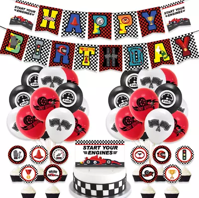 Formula 1 Car Race Birthday Banner Bunting Flag Balloon Cake Topper Party Decor • $10.42