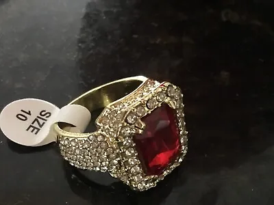 Men’s Goldtone Ring With Red Stone New - Size 10 • $17.99