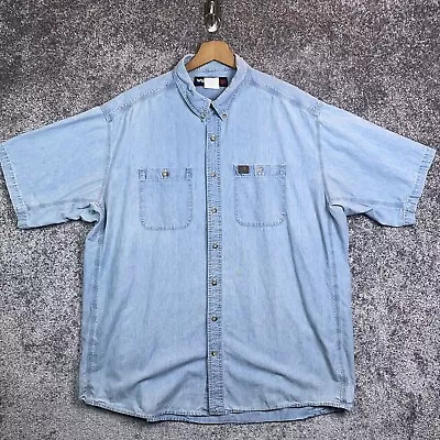 Wrangler Shirt Men 3XL Tall Blue Denim RIGGS Workwear Short Sleeve Button Down • $14.99