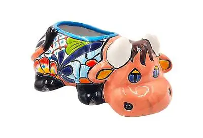 Mexican Talavera Resting Cow Planter Pot Hand Painted - Pink Body Color • $68.24