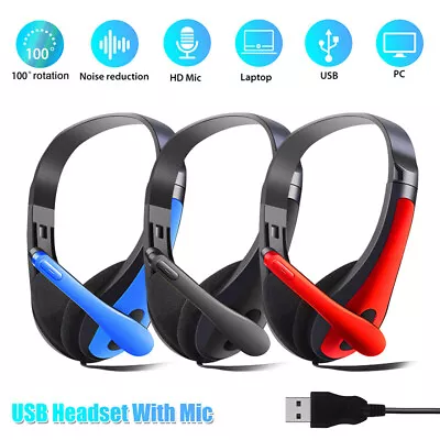 USB Headphone W/Noise Canceling Microphone Computer PC Chat Call Center Headset • £8.39