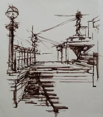 Original Brown Ink Stick Line Drawing Of The Steps UCL Building London On Paper • £89.99