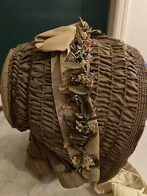 MUSEUM QUALITY 1840s WOMEN'S SILK BONNET ALL-ORIGINAL TRIMS PRISTINE CONDITION! • $595