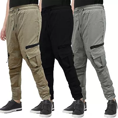 Mens Isoflex Cargo Joggers Elasticated Stretch Trousers Pocket Walking S-XXL • £15.99