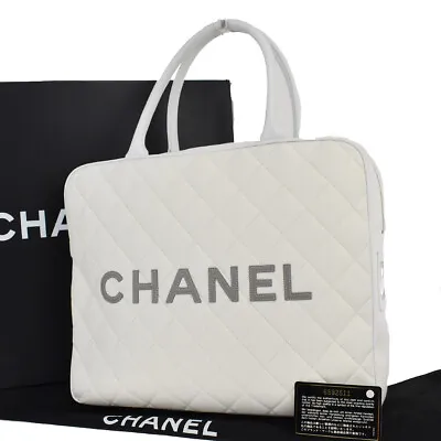 CHANEL CC Logo Matelasse Hand Bag Nylon Leather White France Vintage 660LB492 • $845.50