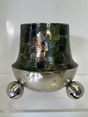 Emillia Los Castillo Taxco Mexico Malachite Silver Footed Vase Aztec • $475