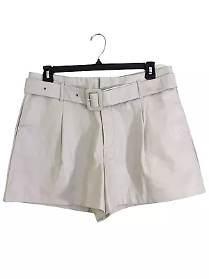 Zara Women Plus Size XXL Cream Faux Leather Belted Pleated Shorts Pockets NEW • $29.95