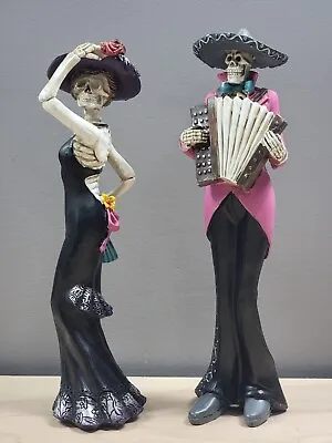 12  Day Of The Dead Man & Woman Skeleton Mariachi Dancing Figurines Halloween-2 • $35.05
