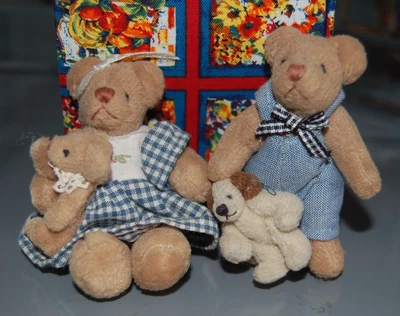 £10 • Buy Pair Of Miniature TEDDY BEARS  7cm Tall Handmade With Clothing And Toy Bear/dog