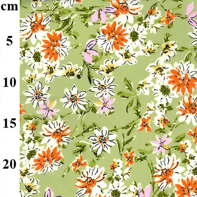 Cotton Fabric - Orange White Daisy Floral On Green - Craft Fabric Material Metre • £5.99