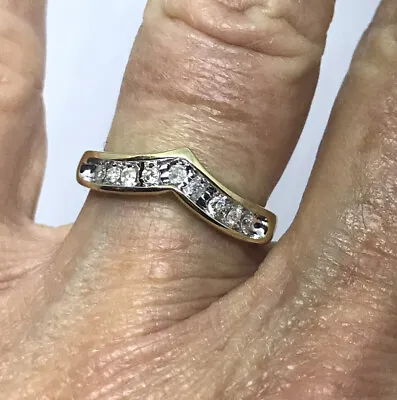 10 Karat Yellow Gold Diamond Ring V Shape Channel Set Stones Size 5 1/2 Band • $340