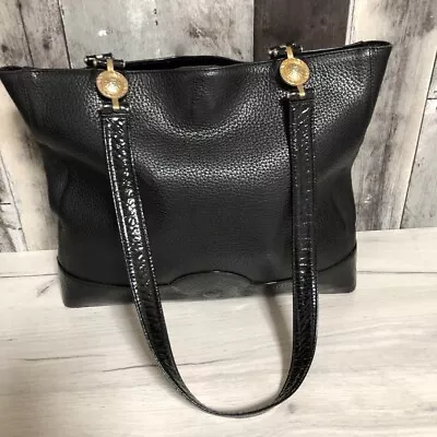 GIANNI VERSACE Medusa Face Sun Leather Shoulder Tote Bag Black • $180.50