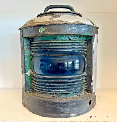 Vintage Large Metal Perko Ship Boat Marine Navigation Lantern Lamp W/ Blue Glass • $159.99