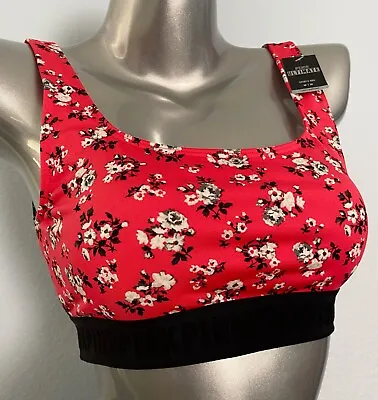 PINK Victorias Secret Nwt Red Black Logo Ditsy Floral Ultimate Sport Bra Medium • $10