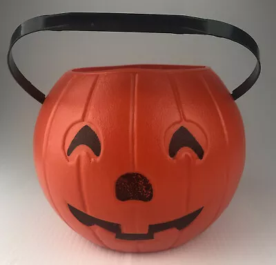 Vintage 1985 Blinky Products Pumpkin Halloween Candy Plastic Pail Bucket 8” Wide • $13