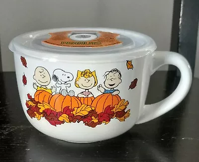 Peanuts Snoopy Charlie Brown Pumpkin Fall Microwave Soup Bowl Souper Mug Lid • $22