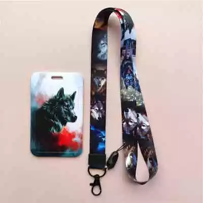 Photographic Wolf Face ID Card Bus Pass Keys Phone Holder & Lanyard Neck Strap • £6.99