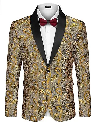COOFANDY Mens Floral Tuxedo Jacket Paisley Shawl Lapel Suit Blazer Jacket For Di • $169.15