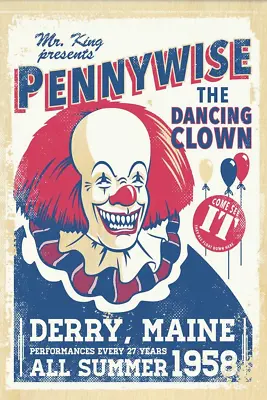 1990 Stephen King IT Pennywise The Dancing Clown Derry Maine Poster/Print 🤡 • $3.39