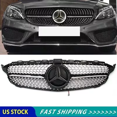 Grille W/LED Star For Mercedes Benz C-Class C300 W205 Black Diamond Grill 15-18 • $76.74