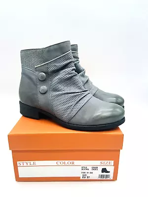 Miz Mooz Sallie Leather Width Ankle Boots -Concrete US 6.5-7 / EUR 37 WIDE • $84.44