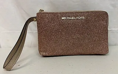 Womens Michael Kors Rose Gold Wristlet Wallet Coin Pouch Used • $25